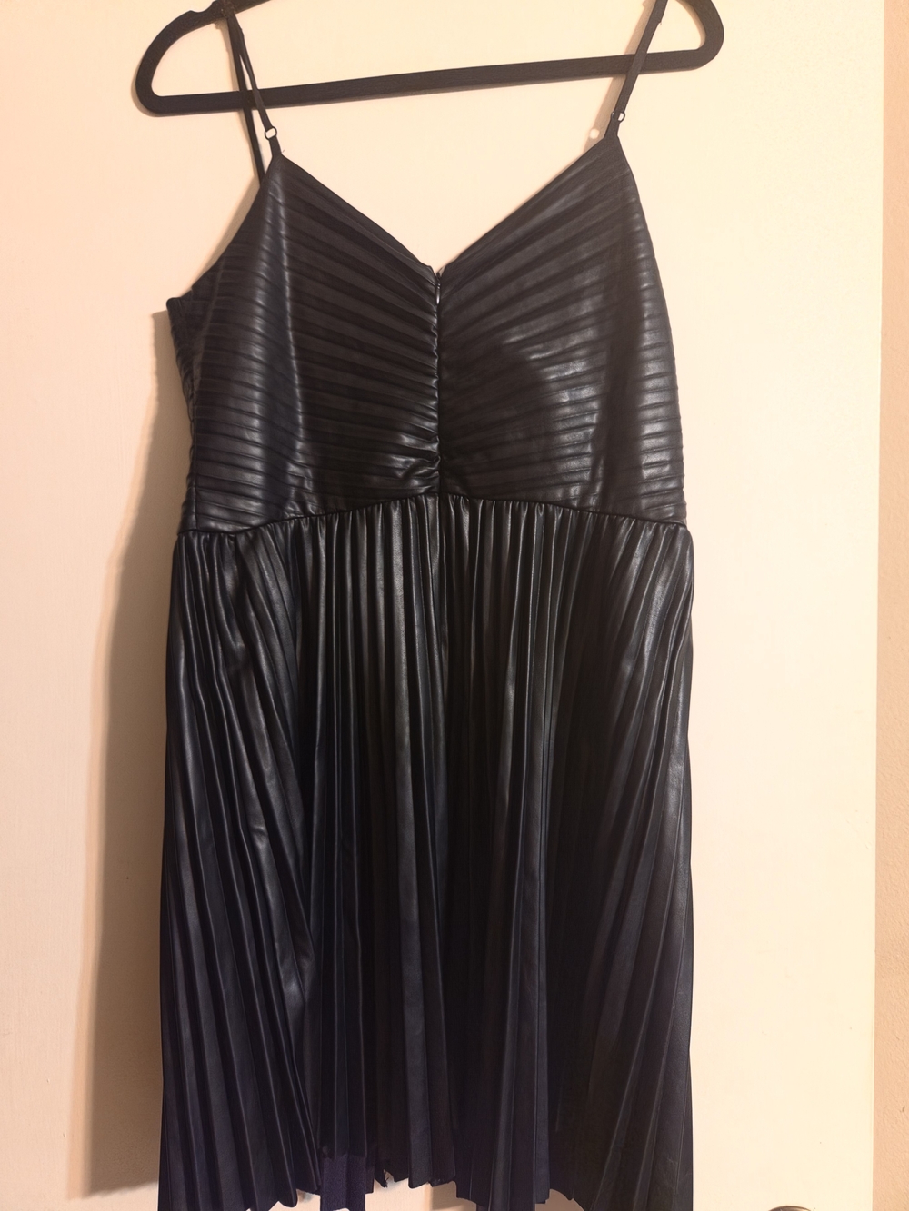 Express Black Pleated Faux-Leather Mini Dress - Picture 2 of 3